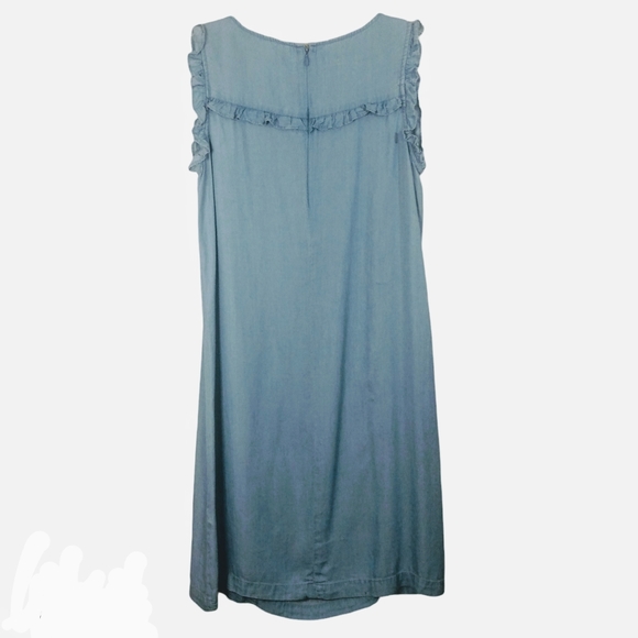 Hope & Harlow Chambray Tencel flowy sleeveless sheath Dress with ruffles size 12 - Picture 2 of 8